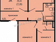 3-комнатная квартира, 77 м², 8/10 эт. Челябинск