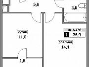 1-комнатная квартира, 35 м², 9/20 эт. Москва