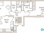2-комнатная квартира, 69 м², 4/17 эт. Люберцы