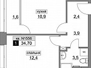 1-комнатная квартира, 34 м², 2/19 эт. Москва