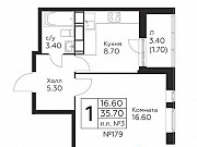 1-комнатная квартира, 35 м², 6/19 эт. Москва