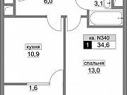 1-комнатная квартира, 34 м², 2/20 эт. Москва