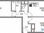 2-комнатная квартира, 55 м², 2/20 эт. Москва