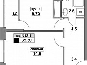 1-комнатная квартира, 35 м², 12/21 эт. Москва