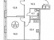 2-комнатная квартира, 57 м², 1/25 эт. Москва