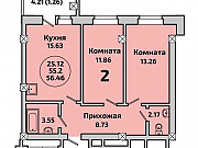 2-комнатная квартира, 56 м², 7/19 эт. Новосибирск