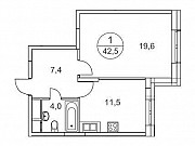 1-комнатная квартира, 42 м², 3/25 эт. Москва