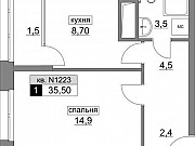 1-комнатная квартира, 35 м², 14/21 эт. Москва