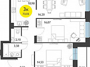 3-комнатная квартира, 73 м², 3/19 эт. Новосибирск