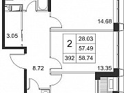 2-комнатная квартира, 58 м², 10/17 эт. Санкт-Петербург