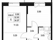 1-комнатная квартира, 34 м², 5/10 эт. Санкт-Петербург