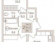 2-комнатная квартира, 68 м², 1/17 эт. Люберцы
