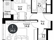 1-комнатная квартира, 36 м², 14/22 эт. Москва