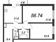 2-комнатная квартира, 56 м², 7/16 эт. Санкт-Петербург