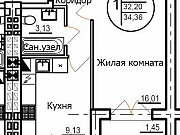 1-комнатная квартира, 34 м², 3/6 эт. Гурьевск
