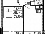 1-комнатная квартира, 42 м², 9/12 эт. Санкт-Петербург