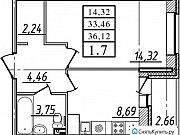 1-комнатная квартира, 33 м², 7/17 эт. Санкт-Петербург