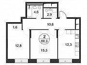 2-комнатная квартира, 60 м², 3/25 эт. Москва