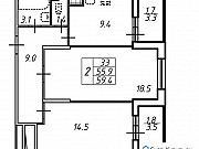 2-комнатная квартира, 59 м², 9/19 эт. Санкт-Петербург