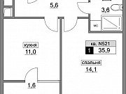 1-комнатная квартира, 35 м², 19/20 эт. Москва