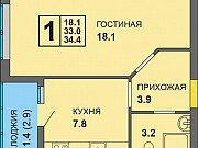 1-комнатная квартира, 34 м², 5/9 эт. Калининград