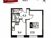 1-комнатная квартира, 34 м², 2/18 эт. Москва