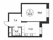 1-комнатная квартира, 42 м², 4/25 эт. Москва