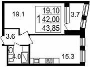 1-комнатная квартира, 43 м², 3/11 эт. Москва