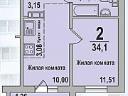 1-комнатная квартира, 34 м², 2/10 эт. Рощино