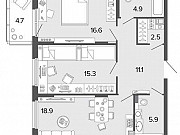 2-комнатная квартира, 75.3 м², 4/7 эт. Санкт-Петербург