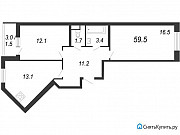 2-комнатная квартира, 59.5 м², 3/14 эт. Санкт-Петербург