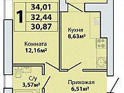 1-комнатная квартира, 34 м², 2/10 эт. Калининград