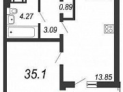 1-комнатная квартира, 35.1 м², 6/18 эт. Санкт-Петербург