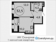 1-комнатная квартира, 32.5 м², 13/13 эт. Москва