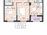 2-комнатная квартира, 60.6 м², 2/23 эт. Санкт-Петербург