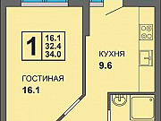 1-комнатная квартира, 33.6 м², 8/9 эт. Калининград