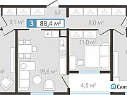 3-комнатная квартира, 88.4 м², 3/4 эт. Тюмень