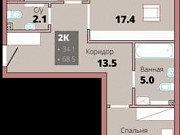 2-комнатная квартира, 68.5 м², 2/8 эт. Калининград