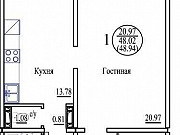 1-комнатная квартира, 48 м², 9/10 эт. Новосибирск