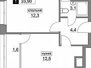 1-комнатная квартира, 33 м², 2/21 эт. Москва