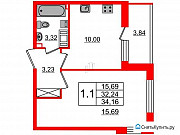 1-комнатная квартира, 32 м², 12/12 эт. Санкт-Петербург