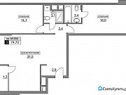 3-комнатная квартира, 74 м², 2/19 эт. Москва