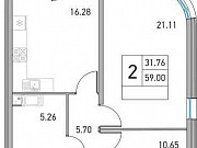 2-комнатная квартира, 63 м², 2/16 эт. Санкт-Петербург