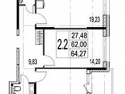 2-комнатная квартира, 64 м², 4/9 эт. Санкт-Петербург