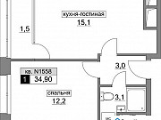 1-комнатная квартира, 34 м², 2/19 эт. Москва