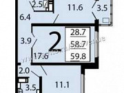 2-комнатная квартира, 59 м², 12/17 эт. Воронеж