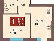 1-комнатная квартира, 37 м², 5/5 эт. Калининград