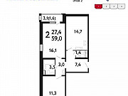 2-комнатная квартира, 59 м², 2/25 эт. Москва