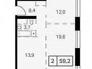 2-комнатная квартира, 59 м², 7/39 эт. Москва